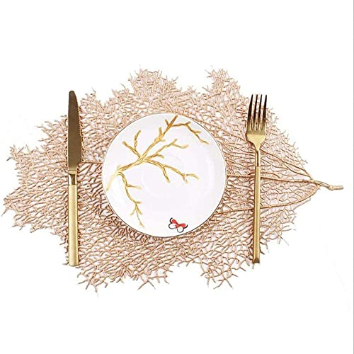 GIVBRO Tovaglietta a forma di foglie da tavolo intrecciata, per tavolo da pranzo, decorazione per la casa di nozze, colore oro, 2 pezzi, L