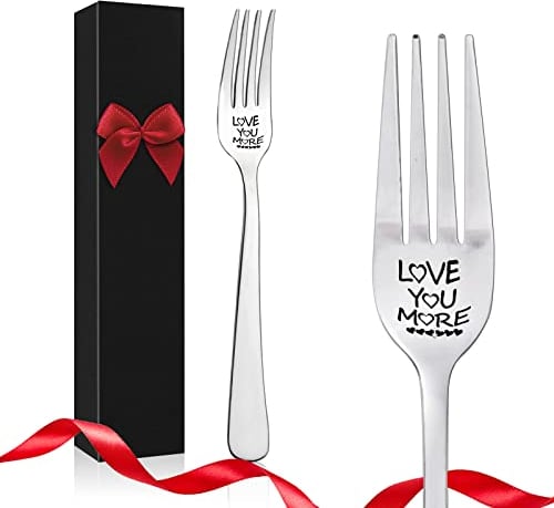 Shining She Engraved Fork, Love You More, Stainless Steel Engraved Fork with Luxury Black Box, Perfect Gifts for Christmas Valentine's Day