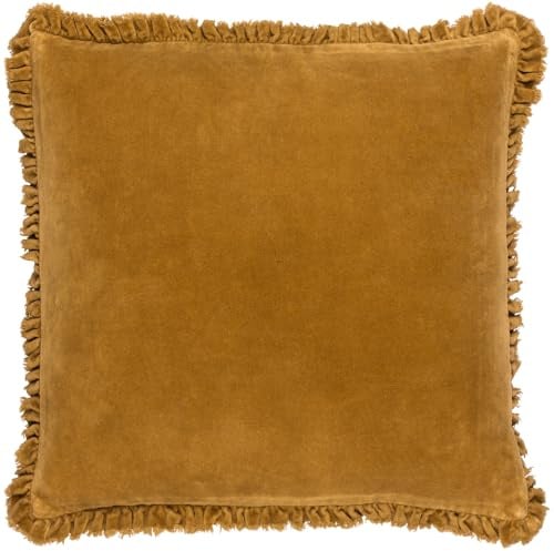 Yard Bertie Washed Cotton Velvet Cushion Cover (Saffron, 45 x 45 cm)