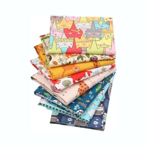 CraftsFabrics Patchwork Stoffe Paket – 8 Stück 40×50 cm – 100% Baumwolle Stoffe – Fat Quarter Stoffpaket Kinder Tiere– Baumwollstoff für Nähen, Quilten, Patchwork, Basteln, Baby Kleidung, DIY Projekte