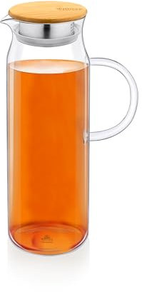 Wilmax Glass Carafe with Bamboo Lid, 1500 ml, Carafe for Hot or Cold Drinks, Water Carafe Made of Borosilicate Glass, Glass Jug for Tea, Juice, Milk, Glass Jug, Water Jug