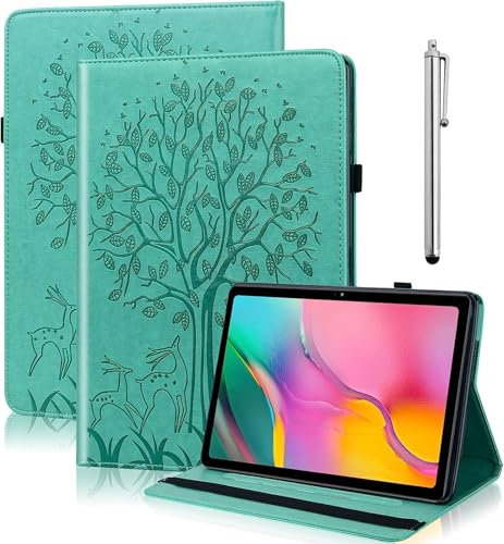 Funda para Tablet Samsung Galaxy Tab A 10.1 2019/SM-T510/T515, función atril, piel sintética, incluye lápiz capacitivo, ranuras para documentos (verde)