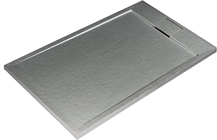 Ideal Standard - Ultra Flat S i.life, Piatto doccia rettangolare 120x90 in resina, Piletta di scarico lato corto, Finitura opaca effetto pietra, Grigio cemento