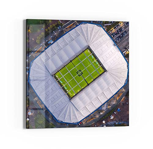 DEQORI Glasbild Echtglas | Motiv Veltins Arena, Schalke | quadratisch einteilig 30x30 cm | schöne Dekoration | Wandbild für Wohnzimmer, Schlafzimmer, Flur & Küche | moderne Wanddeko