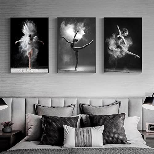 Trayosin Poster Set Schwarz-weiße Ballett Leinwand Bilder Wanddeko Art,Premium Wandbilder,3 Teilig Kunstdruck Modern Wandbilder,Bilder Wohnzimmer Deko Schlafzimmer,ohne Rahmen (50x70cm)