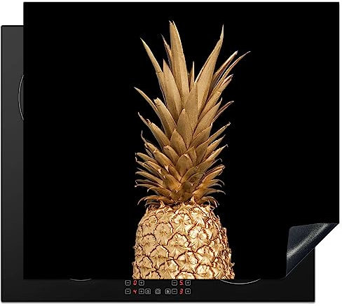 KitchenYeah© Protege Couvre Plaque De Cuisson Décoration Cuisine Tapis Protection Protecteur Induction 60x52 cm Ananas - Or - Peinture - Noir - Fruit - Luxe