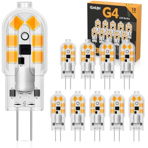 QNUJN G4 LED Bulbs, 2W 12V Light Bulb Warm White 3000K, Equivalent to 20W Halogen Bulb, 200LM, Non-Dimmable No Flicker, Bi-Pin Base Energy Saving Light Bulbs for Lighting Decor, Chandelier, 10 Pack
