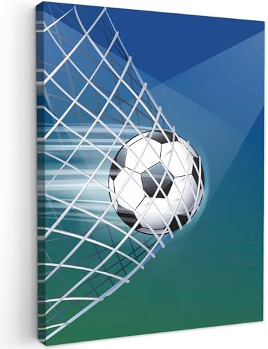 MuchoWow© Impression sur Toile Photo Peinture 60x80 cm Tableau Decoration Murale Chambre Salon Maison Deco Cuisine Illustration d'un ballon de football dans le filet - Garçons - Filles - Enfants