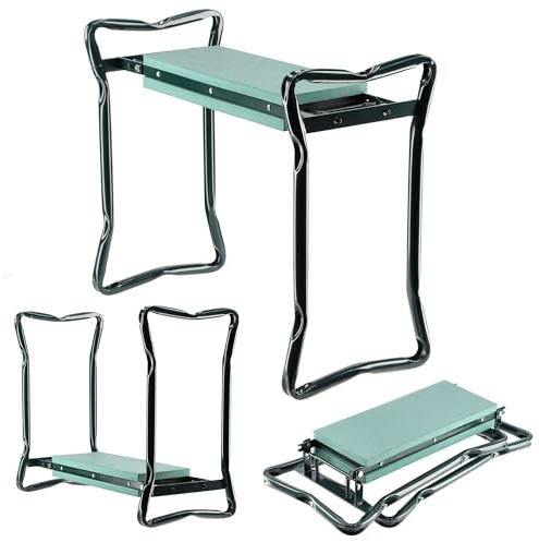 KADAX Kniebank für Gartenarbeit, klappbarer Gartenhocker mit Schaumkissen, 59,5x49x27,5cm, Hocker für Gartenarbeit, Gartenkniebank, Kniehilfe, Kniebänke (Grün Ohne Tasche)