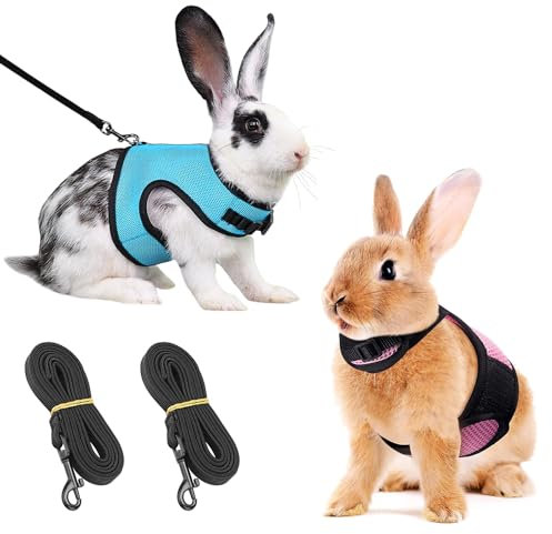 2 Stück Kaninchen Leine, Blau & Rosa Einstellbar Hasenleine, Elastisch Kaninchen Geschirr, Kaninchengeschirr mit Leine für Kleintiere Zubehoer