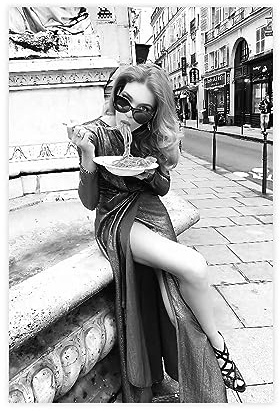 MAHWER Leinwandposter Frau isst Spaghetti auf Italienisch, Wandkunst, Dekor, Bild, Gemälde für Wohnzimmer, Schlafzimmer, Dekoration, ungerahmt, 60 x 90 cm