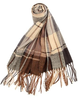 Oak & Tea Damen Schals Winter Warm Tartan Schals Kaschmir Gefühl Wraps, Schal Geschenke für Frauen (Braun)