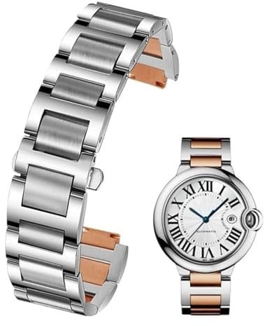dayeer Edelstahl-Lug-End-Armband für Cartier W6920046 Ballon Bleu-Serie Damen-Herren-Armband (Color : Silver Rose Gold, Size : 14-8mm)
