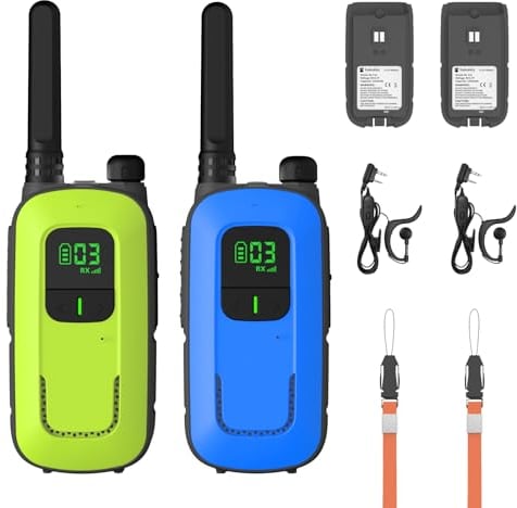 Radioddity PR-T3 Walkie Talkie für Kinder 16 Kanäle PMR446 Funkgerät ab 3 Jahre VOX mit Taschenlampe 4KM Reichweite, 2 Stücke (Blau & Grün)