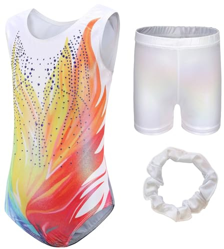 SEAUR Costume da ginnastica per bambine, set con fascia per capelli, tuta da ginnastica per bambini, senza maniche/a maniche lunghe, per danza e attività fisica, 7-8 Jahre