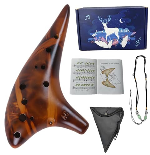 Mulucky Ocarina 12 Hole Alto C Smokey Straw Fired Ceramic Ocarina with Song Book for Beginners, (Yellow)