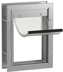Hakuna Pets Deluxe Aluminum Pet, Cat Flap, Dog Door, Dog Flap for Screens, Doors and Walls up to 70mm Thick, Small, Silver