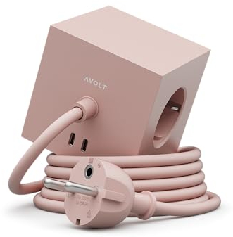 Avolt Multiprise Cube USB C - Les Premières Multiprises Design au Monde - 3 Prises électriques et 2 Ports USB - Pied Magnétique Adhérant Presque Partout (Rose – USB-C, 1.8m)