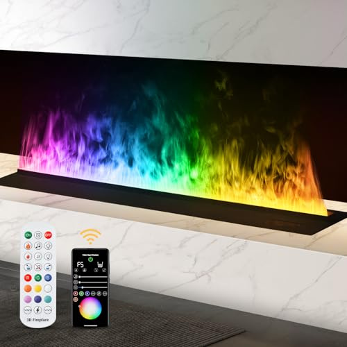 Wasserdampfkamin, 9-Farbiger 3D-Flammeneffekt, [120cm Keine Heizung] | TUYA App Control, Fernbedienung, Mehrfarbige Flamme, 3D Wasserdampfeffekt, Für Schlafzimmer, Heimdekor, Befeuchtung