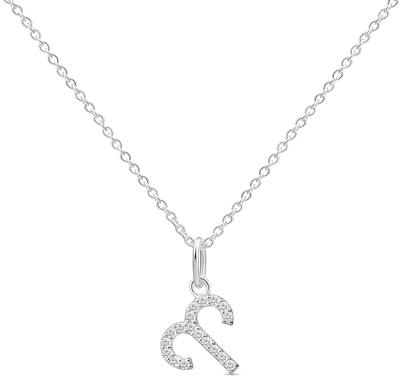 Amberta Women 925 Sterling Silver Zodiac Necklace with Cubic Zirconia – Silver Zodiac Sign Necklace: Silver Aries Necklace
