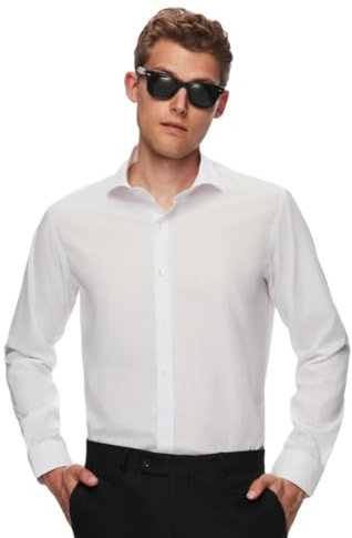 D'S DAMAT Hemd Herren Langarm Slim Fit, Polyester Baumwolle Atmungsaktiv Businesshemd Herren, Schickes Männer Hemd, Bügelleichtes Anzug Hemd, Freizeithemd Kleidung Herren, 6 Unifarben, S M | Weiß - m