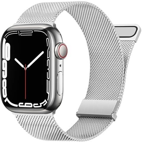 Amizee Metallo Cinturini Compatibile con Cinturino Apple Watch 49mm 46mm 45mm 44mm 42mm, Doppie Magnetiche Cinturini in Acciaio Inossidabile per iWatch Ultra Ultra 2 Series 10 9 8 7 6 5 4 SE, Argento
