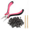 Vlasy Hair Extensions Pliers Kit with 3 Holes Pliers,Loop Needle Threader,Pulling Hook Needle and 100Pcs 5.0mm Silicone Micro Rings Beads for Hair Extensions or Hair Tinsel (Dark Brown)