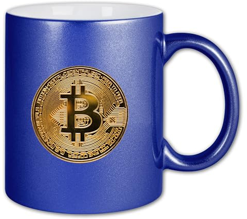 Tasse mit Motiv ″Bitcoin″ Keramik 330 ml Motiv T76 Glitzertasse Blau Krypto Motivtasse Spruchtasse
