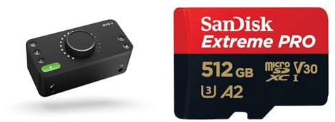 Audient EVO 4 USB Audio Interface sound card for music production (2 in / 2 out USB audio-interface & SanDisk 512GB Extreme PRO microSDXC card + RescuePro Deluxe, up to 200 MB/s