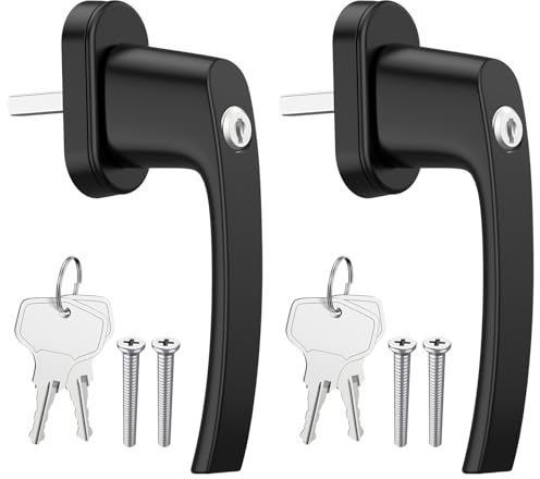 AUTOUTLET Manijas de Aluminio para Ventanas, Manijas de Seguridad, Cerradura de Ventana, Dispositivo de Seguridad para Niños, Manija de Puerta de Balcón de Ventanas con Llaves Iguales (2pcs Negro)