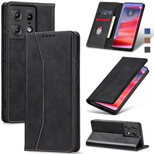 Jasonyu Coque pour Motorola Moto Edge 50 Pro, Housse Etui en Cuir PU Portefeuille [Antichoc] [Magnétique] [Porte Cartes] [Stand Fonction] Flip Coque (Noir)