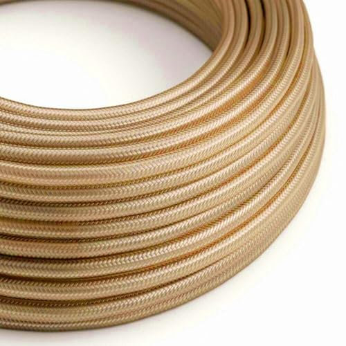 LEDSone 5 Meters Light Gold Vintage Colour Braided Flexible Cable, 3 Core Round Fabric Electrical Cable Wire for Multiple uses in Lamps, Old Antique Lamp, Pendants Lights, Other Appliances