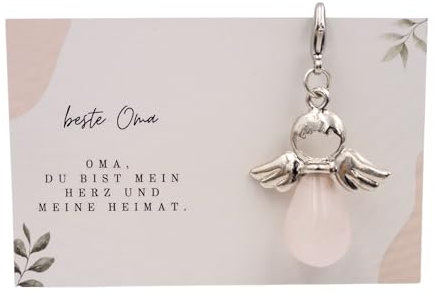 Milaboo® Schutzengel Schlüsselanhänger mit Edelstein und Karte I Glücksbringer in Geschenkverpackung handgefertigt I Geschenk für Besondere Anlässe (Beste Oma)