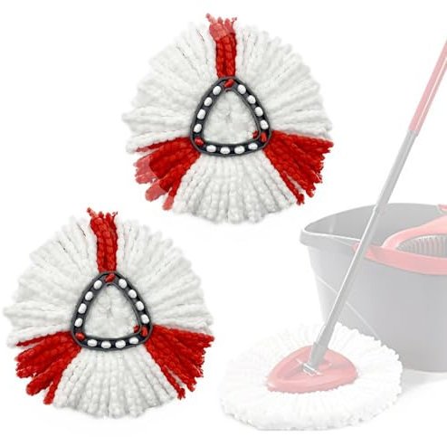 Hmfmdy Mop Replacement Heads, Spin Mop Replacement Head Mop Refill Compatible for vileda Triangle Swivel Mops, Microfiber Mop Head, Reusable Mop Head ( Red - 2Pack)