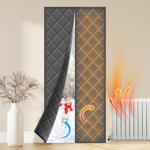 Magnetic Thermal Insulated Door Curtain 90x210 cm,Pefitqap Oxford Cloth Door Covers with 220g Thicken Cotton and 4cm Top & Side Velcro to Keep Warm in Winter,Durable Windproof Soundproof Door Curtains