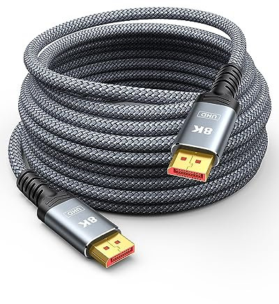 Capshi Cable DisplayPort de fibra óptica de 15 m, cable DP largo 8K 1.4 (8K a 60Hz, 4K a 144Hz, 2K a 240Hz) HBR3 compatible con 32.4 Gbps, HDCP 2.2, HDR10 FreeSync G-Sync para monitor de juegos 3090