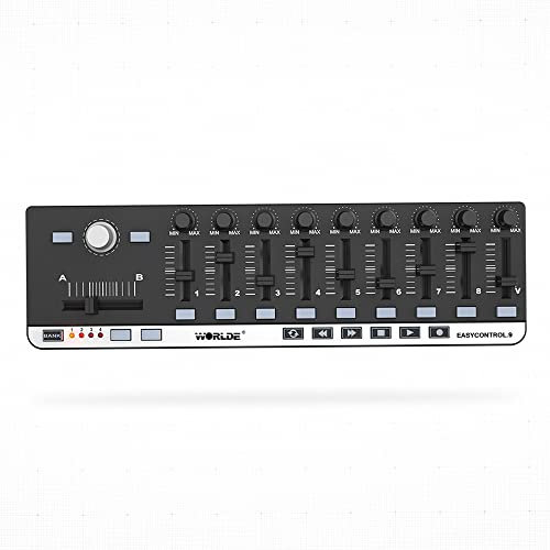 Tragbarer Mini-USB-9-Slim-Line-MIDI-Controller in Schwarz mit 9 Knöpfen und 9 Schiebereglern für die Musikproduktion