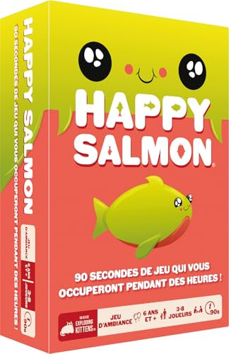 Asmodee - Happy Salmon - Jeu de Société d'Ambiance pour Adultes & Enfants dès 6 Ans - Jeu de Cartes Rapide & Drôle avec Gestes & Bruits - 3 à 8 Joueurs - 90 s - Version Française - Exploding Kittens