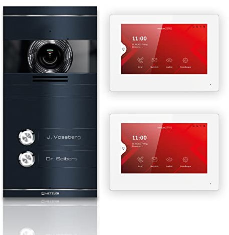 Metzler VDM10 2.0 Video Sprechanlage Komplett Set, mit Laser Gravur Namensschild - Anschluss 2-Draht -Türsprechanlage mit HD-Kamera für 2 Familienhaus, Smartphone App, in Anthrazit aus V2A Edelstahl