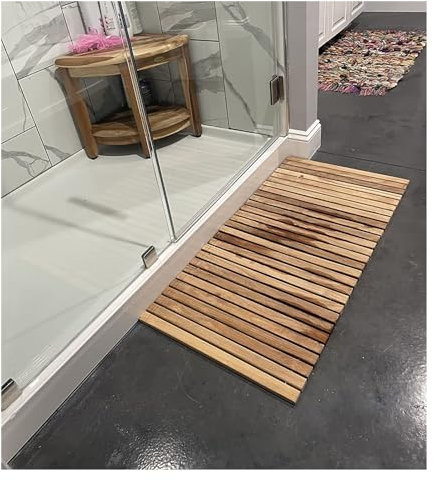CVQJL Teak Shower Mat, Wooden Bath Matts for Shower/Bathroom/Bathtub, Non-slip Teak Wood Floor Mat Slated Platform, Indoor Outdoor Heavy-Duty Sauna Mats
