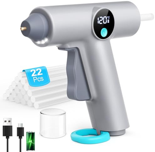 BKXCHA Pistola Colla a Caldo Senza Fili, Riscaldamento Veloce Pistola a Caldo per Colla Digitale con 22 Stick Colla, Pistola per Colla a Caldo per Scuola, Artigianato, Riparazioni Casa