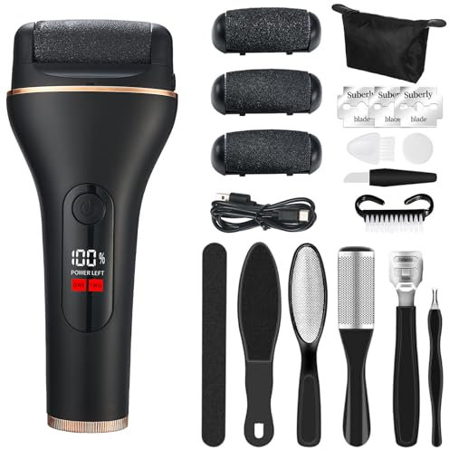 TAVADA Hornhautentferner Elektrisch,Schnell Hornhaut Entfernen,Elektrischer Hornhautentferner Mit 2 Geschwindigkeiten,3 Ersatzrollen,Nass+Trocken mit Arbeitslicht,Wiederaufladbar,Fußpflegegerät