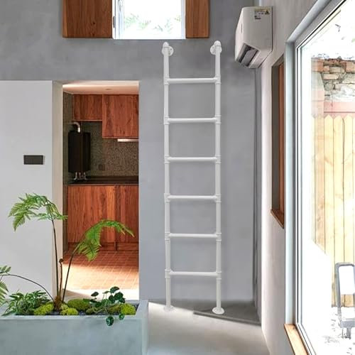 XCHSXYL Attic Loft Ladder Wall Mounted Basement Window Well Egress Ladder, Metal Entrance Ladder Fire Escape Ladder, Universal Bunk Bed Ladder Climb Ladder(300cm/118in)