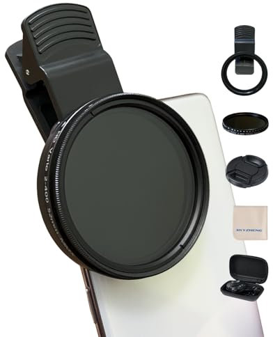 ND2-400 Handy-Kameraobjektiv-Filter-Set, 52 mm, verstellbarer Graufilter, kompatibel mit iPhone 15, 14, 13, 12, 11, Google Pixel und andere Smartphones