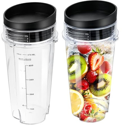 DRELD 2-Pack 16oz Replacement Blender Cups with Sip Lids - Single-Serve Blending Cups Compatible for Nutri Ninja BL770/BL780/BL660 & Ninja Ultima BL810/BL820/BL830 Series