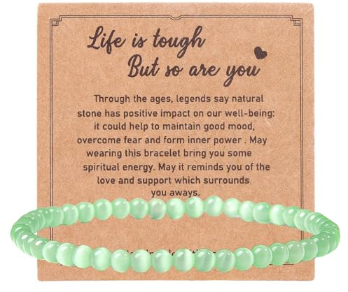GWAWG Bracelet Femme en Pierres Naturelles 4 mm,Améthyste, Obsidienne, Quartz Rose, Œil de Chat, Cristal, Bijou Symbolique Cadeau Porte-Bonheur pour Femme Homme (Vert (Œil de Chat))