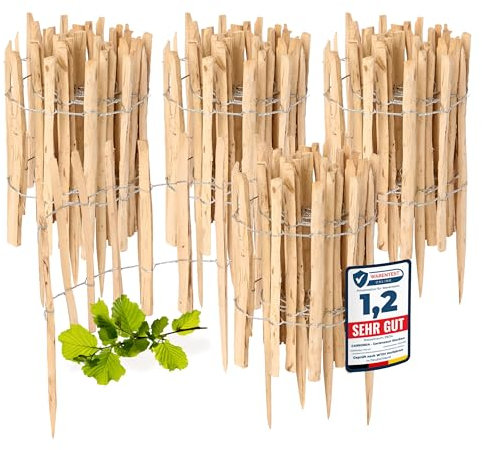 Garronda Cloture Jardin Exterieur à Planter en noisetier, clôture Jardin, clôture Bois, Bordure en Bois, ganivelle de Potager Exterieur GD-0156 Lot de 4 (Écart des Lattes: 3-5 cm, 50 cm x 5m)