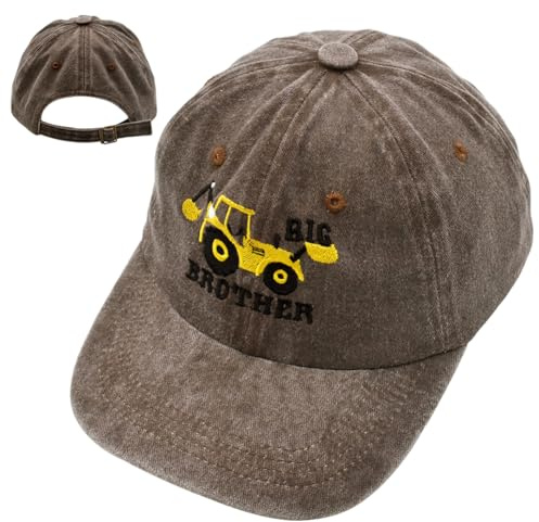 Big Brother Excavator Baseballkappe, Baseball Cap Sonnenschutz Kappe Sonnenhut Outdoor Sport Cap für Kinder Junge un Mädchenr Verstellbare Größe Passend 3-8 Years Old, Brown