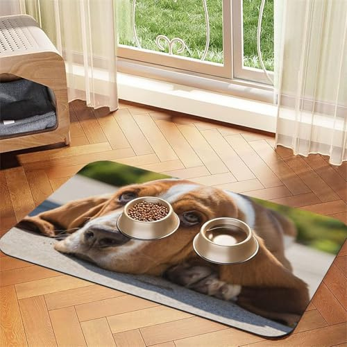 Basset Hound,Waterproof Pet Feeding Mat,PU Leather Placemats for Cat Dog Water Bowl,Food Mats,30x45cm