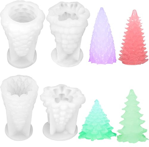 4pcs Christmas Tree Silicone Molds, 3D Tree Shaped Candle Molds for Candle Making Resin Soap Chocolate DIY Craft Holiday Home Art Xmas Decor